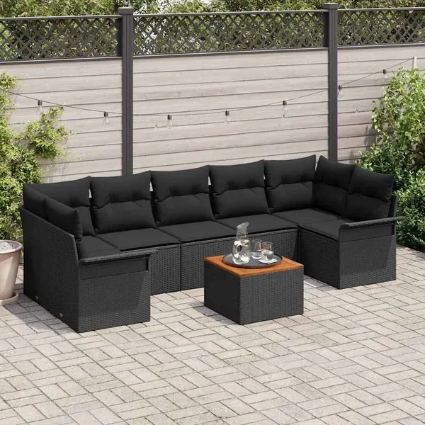 Ensemble de canapé de jardin avec coussin 8 pcs Noir polyrotin