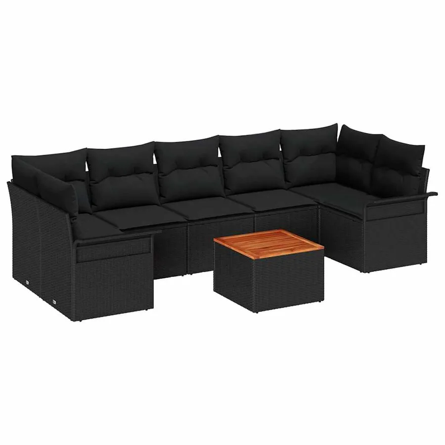 Ensemble de canapé de jardin avec coussin 8 pcs Noir polyrotin - 2