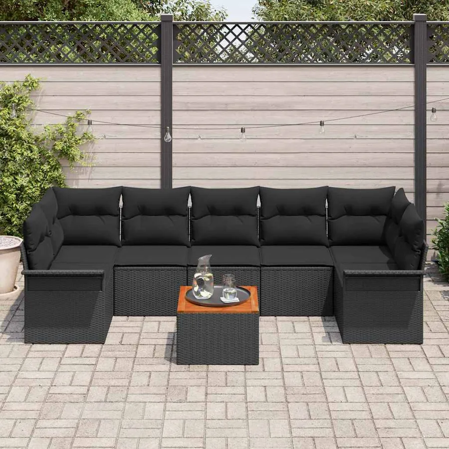 Ensemble de canapé de jardin avec coussin 8 pcs Noir polyrotin - 3