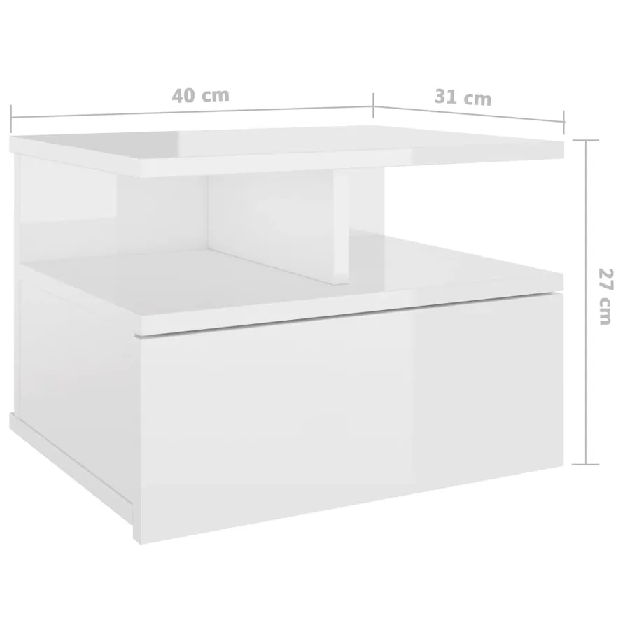 Tables de chevet flottantes 2pcs Blanc brillant Bois ingénierie - 7