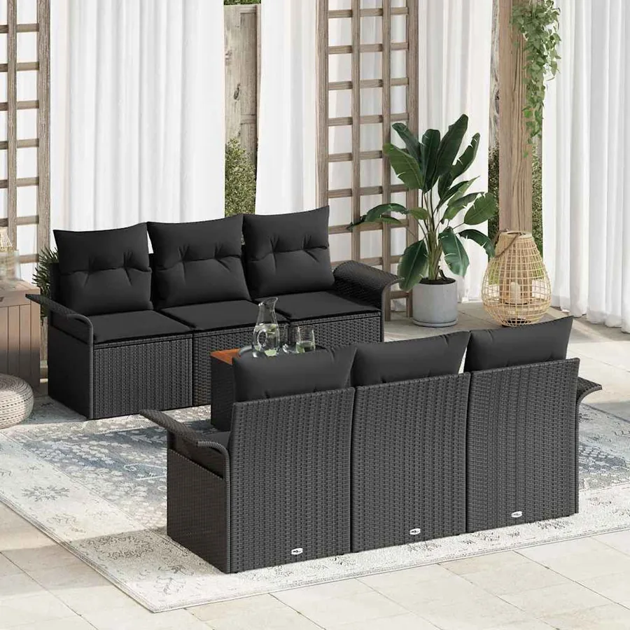 Ensemble de canapé de jardin avec coussin 7 pcs Noir polyrotin
