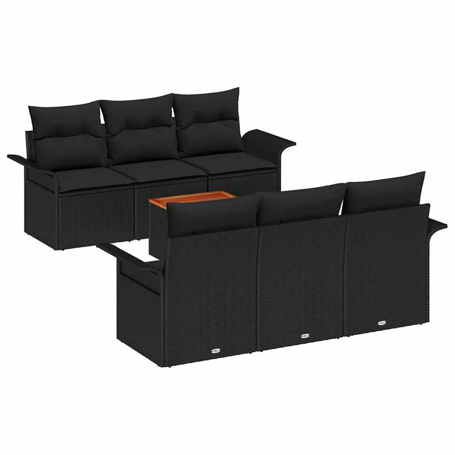 Ensemble de canapé de jardin avec coussin 7 pcs Noir polyrotin - 2
