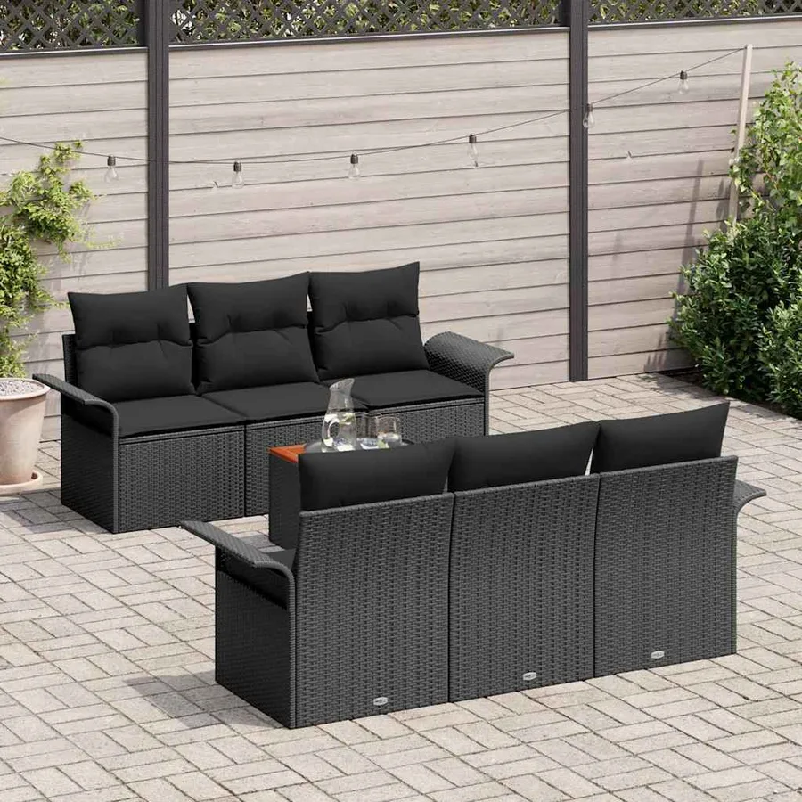 Ensemble de canapé de jardin avec coussin 7 pcs Noir polyrotin - 3