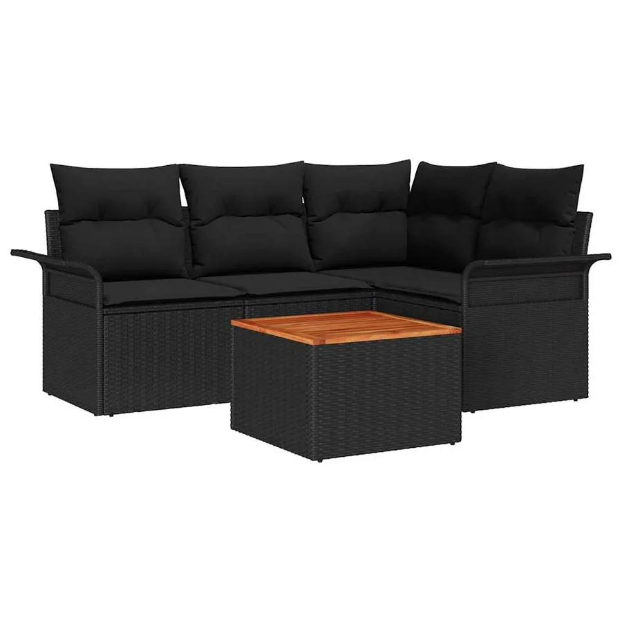 Ensemble de canapé de jardin avec coussin 5 pcs Noir polyrotin - 2