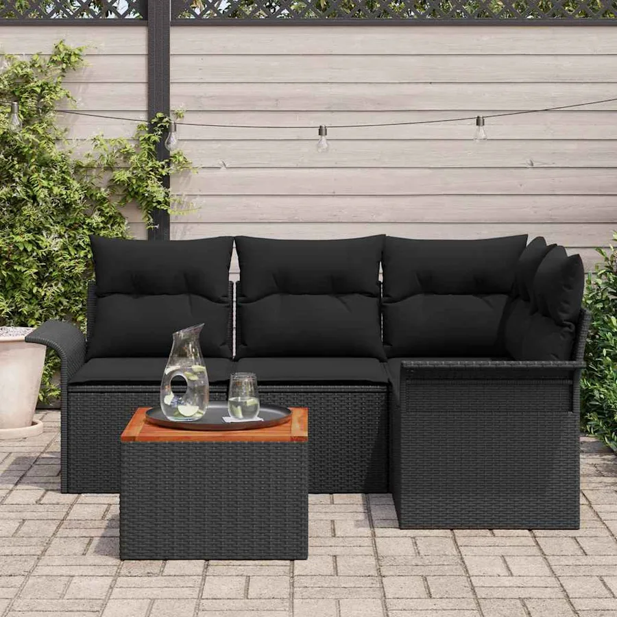 Ensemble de canapé de jardin avec coussin 5 pcs Noir polyrotin - 3