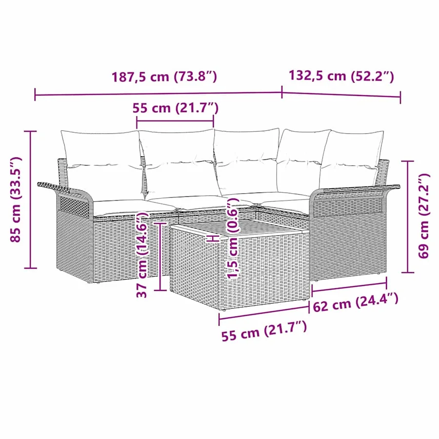 Ensemble de canapé de jardin avec coussin 5 pcs Noir polyrotin - 9