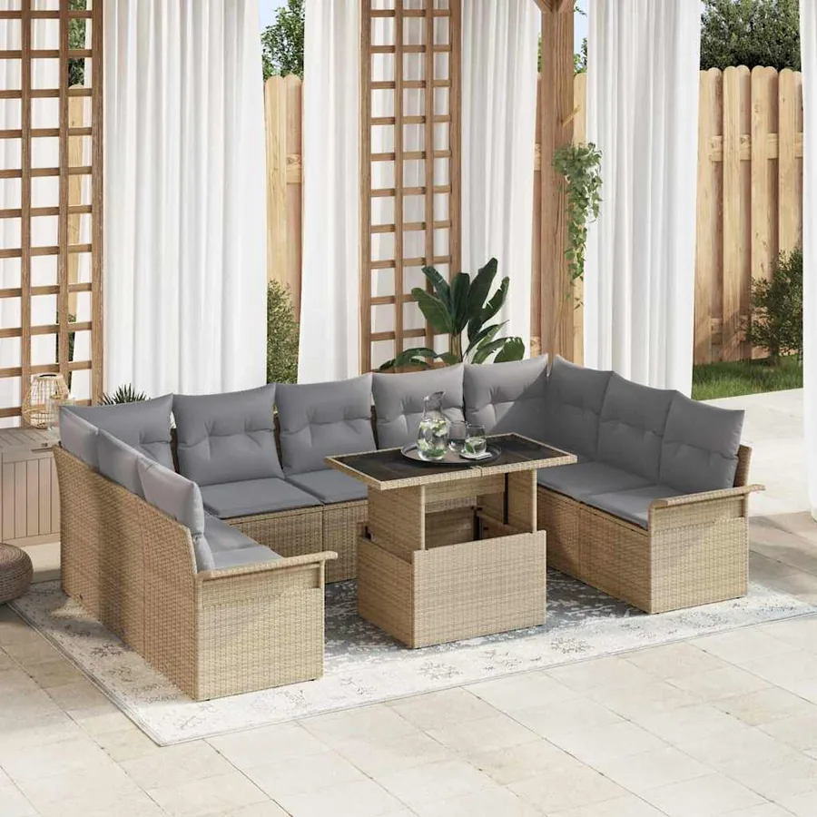 Ensemble de canapé de jardin 10 pcs Beige Poly rotin