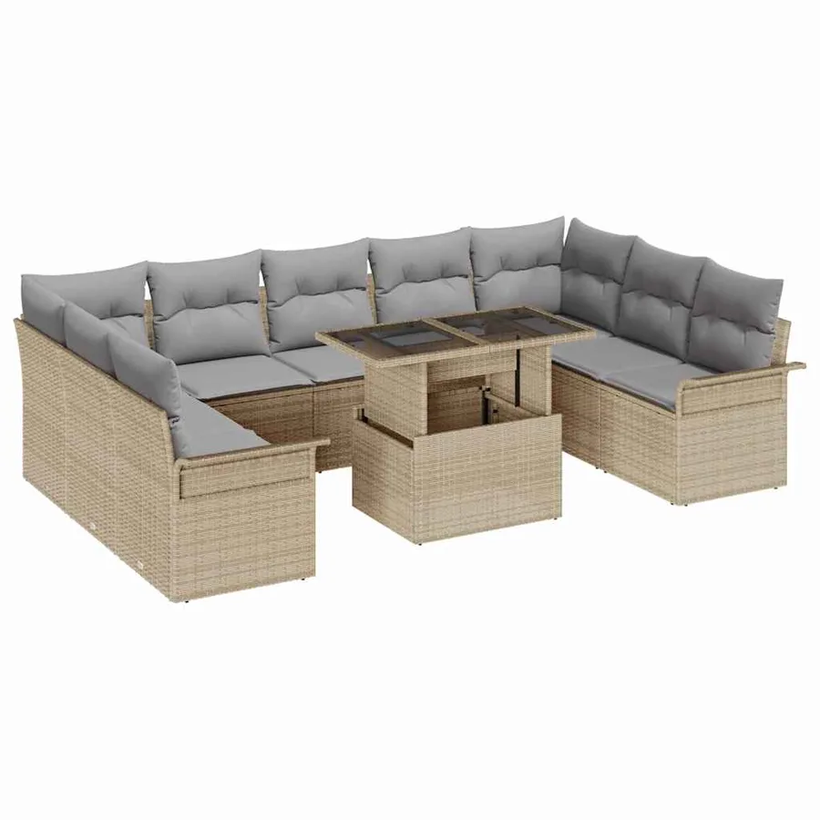 Ensemble de canapé de jardin 10 pcs Beige Poly rotin - 2