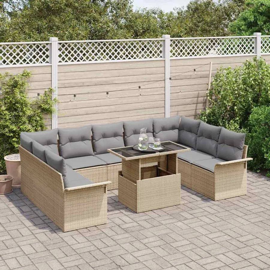 Ensemble de canapé de jardin 10 pcs Beige Poly rotin - 3