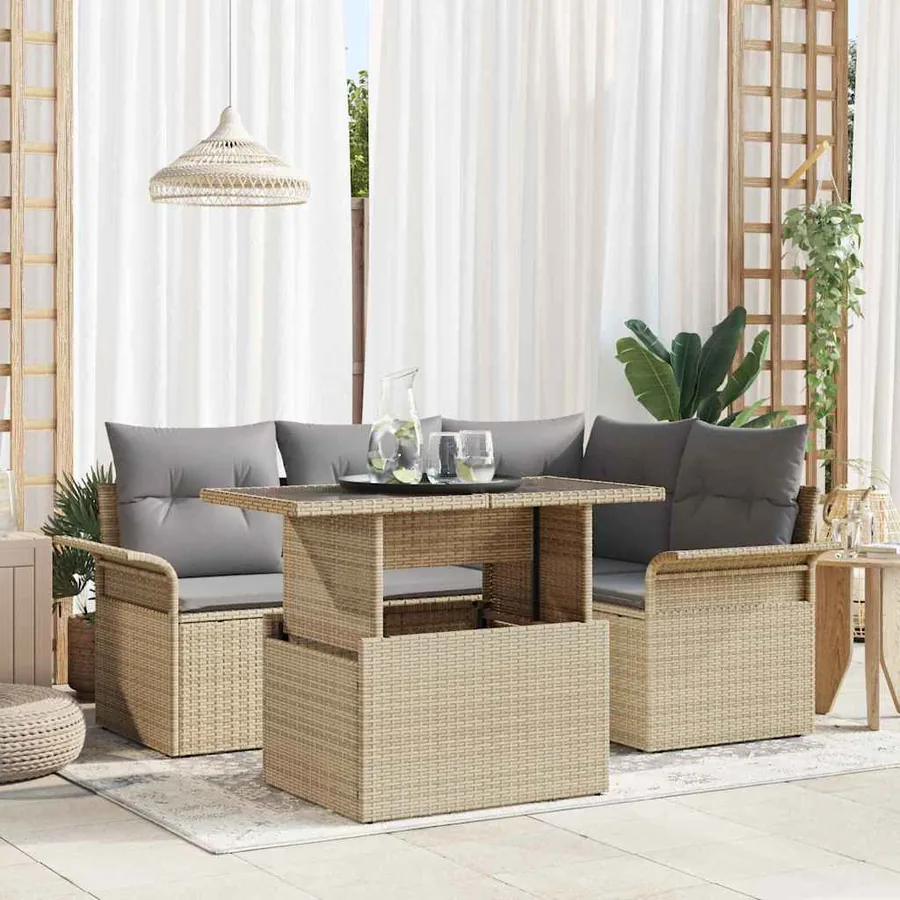 Ensemble de canapé de jardin 5 pcs Beige Poly rotin