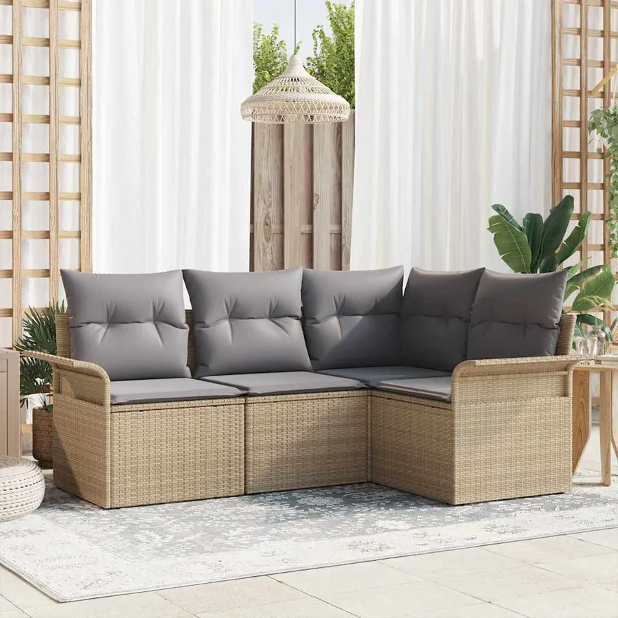 Ensemble de canapé de jardin avec coussin 4 pcs Beige polyrotin