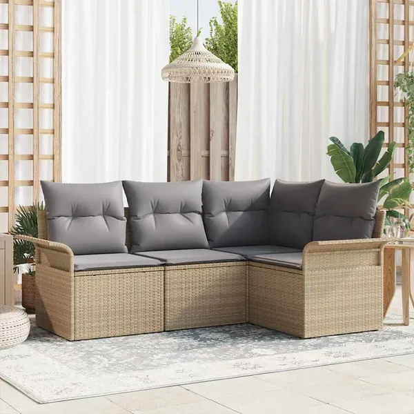 Ensemble de canapé de jardin avec coussin 4 pcs Beige polyrotin