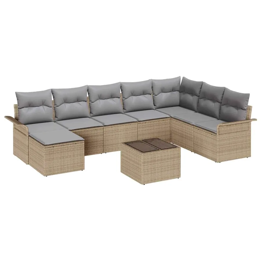 Ensemble de canapé de jardin avec coussin 9 pcs Beige polyrotin - 2