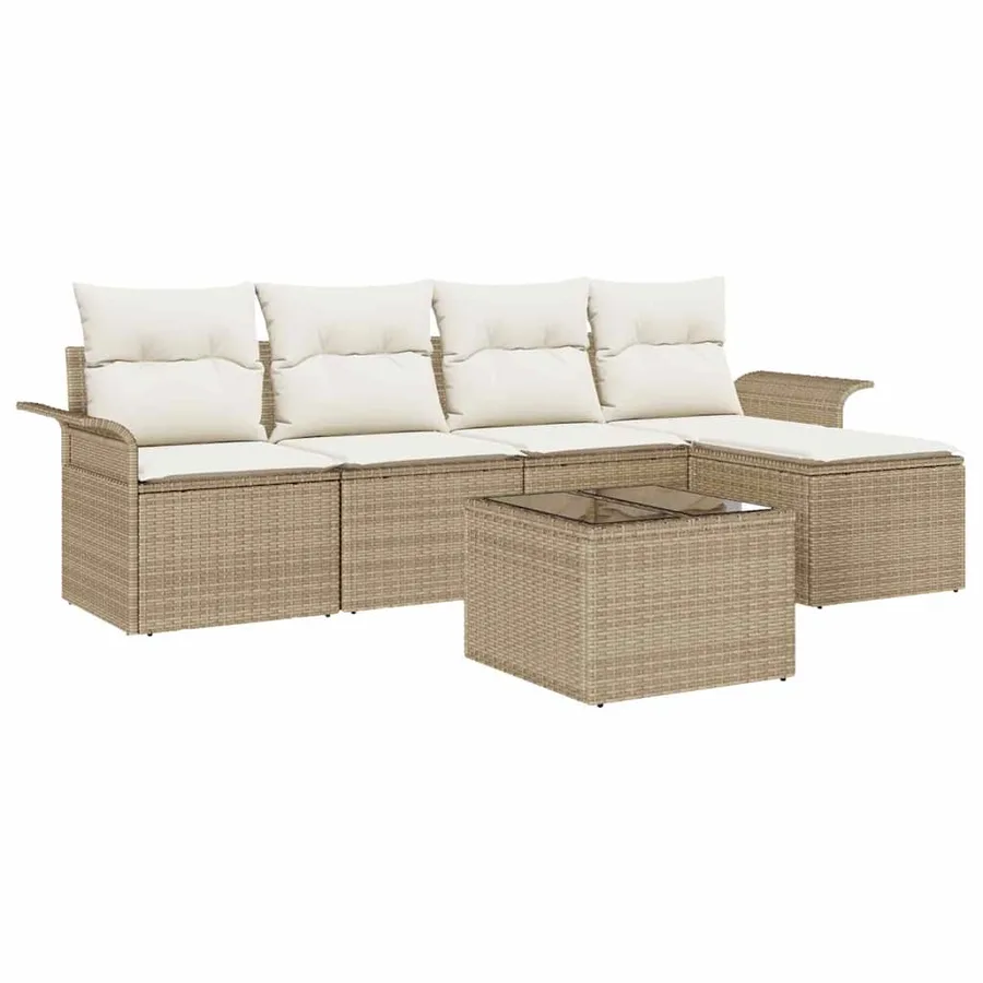 Ensemble de canapé de jardin avec coussin 6 pcs Beige polyrotin - 2
