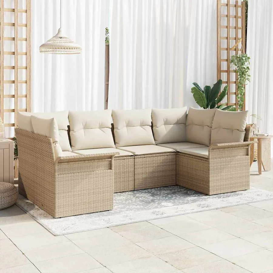Ensemble de canapé de jardin 6 pcs Beige Poly rotin