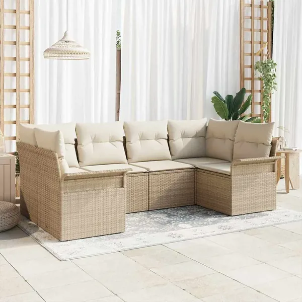 Ensemble de canapé de jardin 6 pcs Beige Poly rotin
