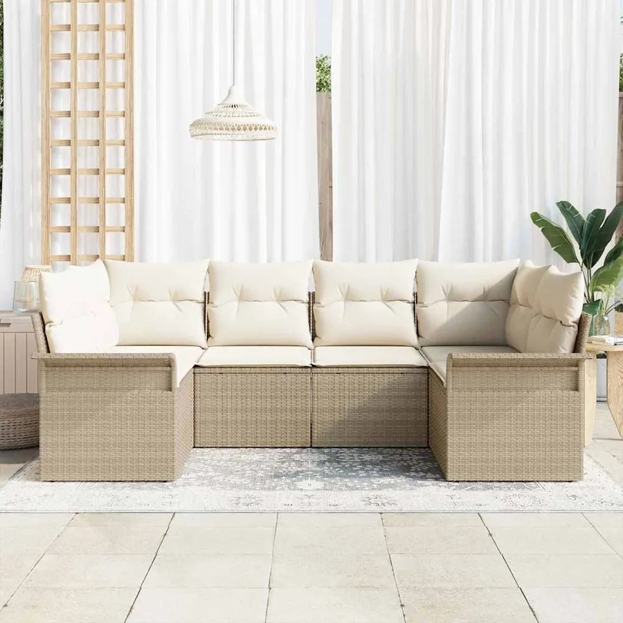 Ensemble de canapé de jardin 6 pcs Beige Poly rotin - 3