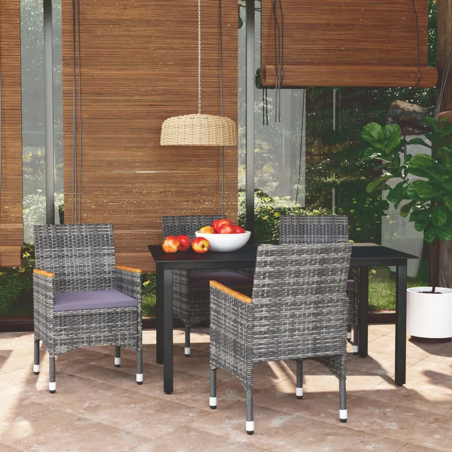 Ensemble à manger de jardin coussins 5pcs Résine tressée Gris