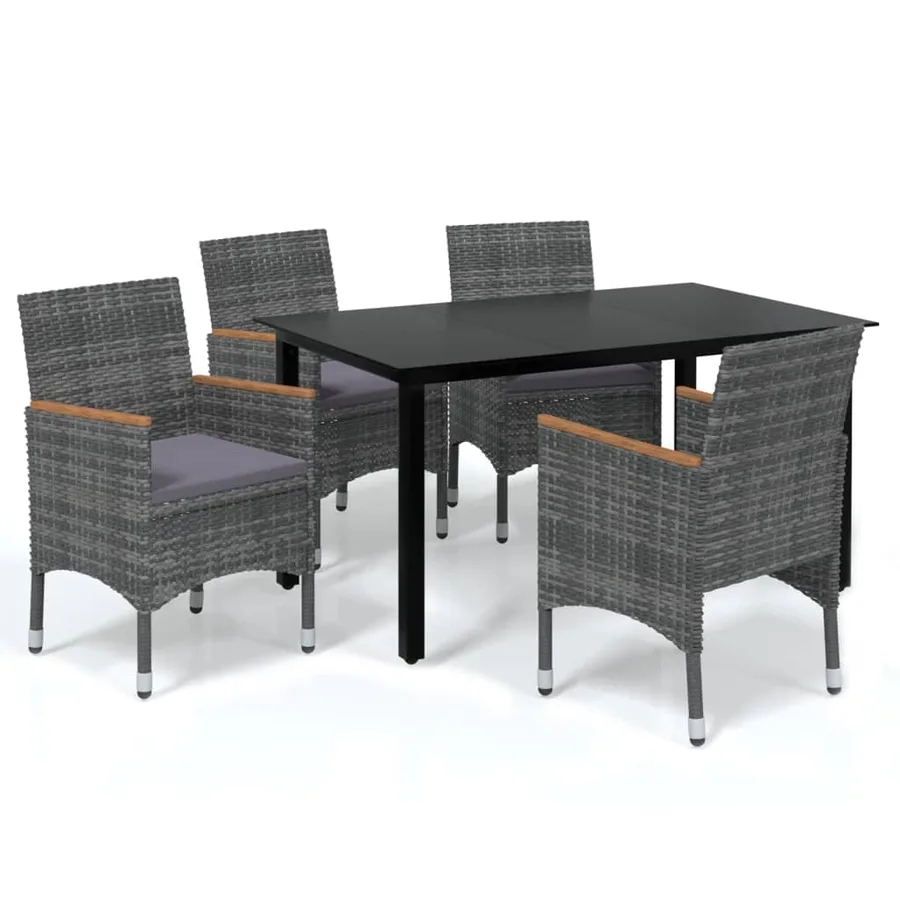 Ensemble à manger de jardin coussins 5pcs Résine tressée Gris - 2