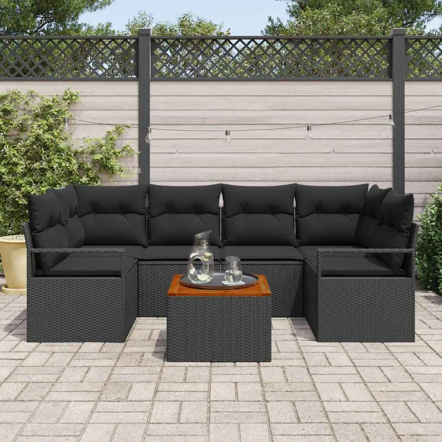 Ensemble de canapé de jardin avec stockage 7 pcs Noir polyrotin - 3