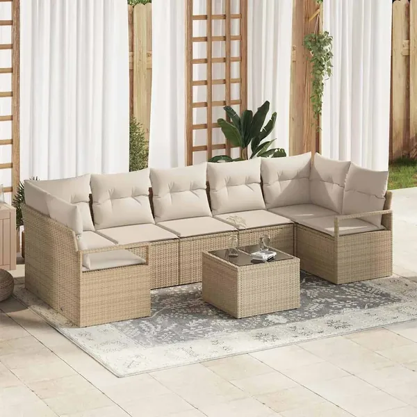 Ensemble de canapé de jardin avec coussin 8 pcs Beige et crème