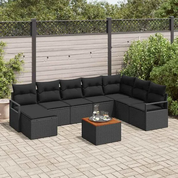 Ensemble de canapé de jardin avec stockage 9 pcs Noir polyrotin