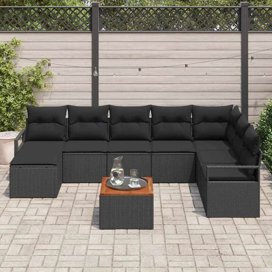 Ensemble de canapé de jardin avec stockage 9 pcs Noir polyrotin - 3