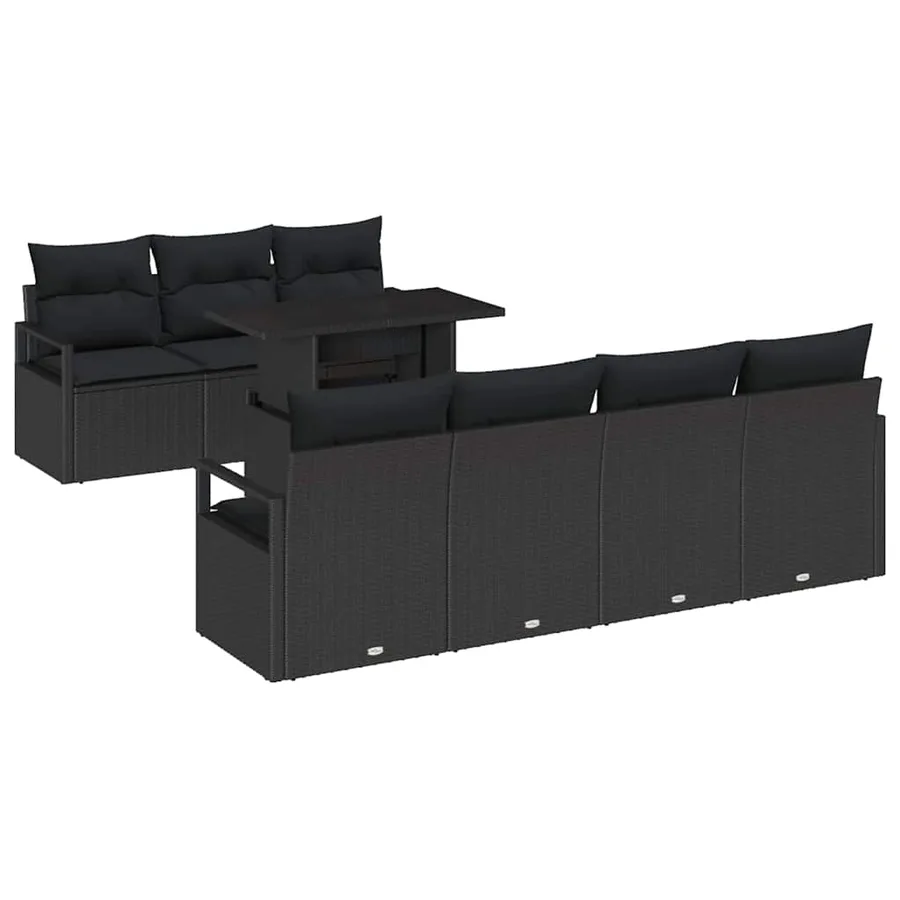 Ensemble de canapé de jardin avec coussin 8 pcs Noir Poly rotin - 2
