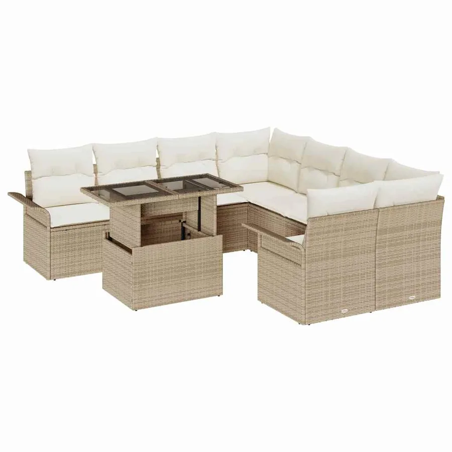 Ensemble de canapé de jardin 9 pcs Beige Poly Rattan - 2