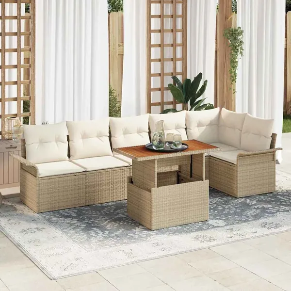 Ensemble de canapé de jardin 7 pcs Beige Poly rotin