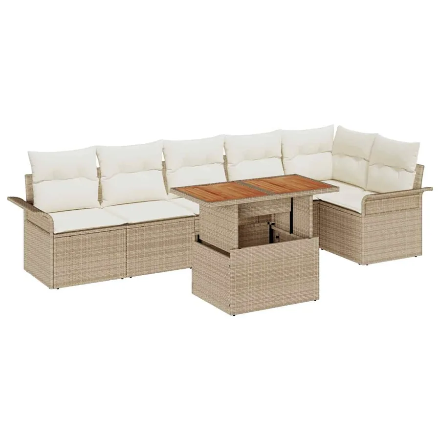 Ensemble de canapé de jardin 7 pcs Beige Poly rotin - 2