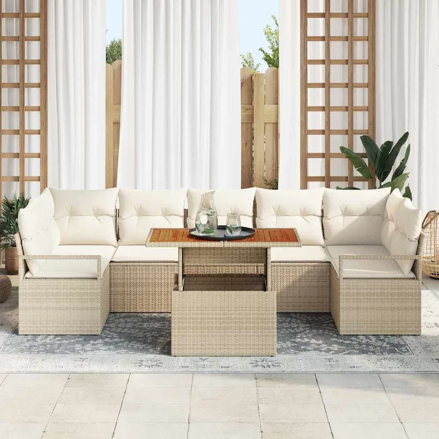 Ensemble de canapé de jardin 8 pcs Beige Poly rotin - 3