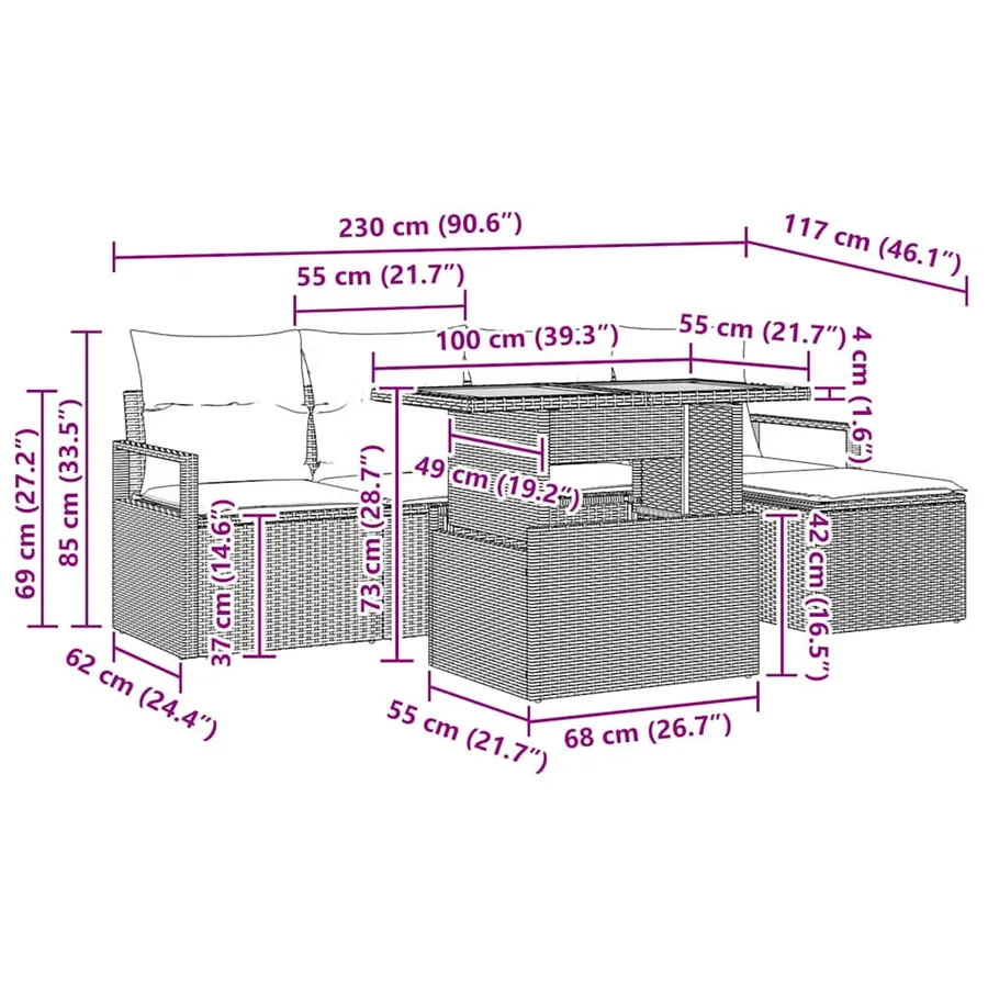 Ensemble de canapé de jardin 6 pcs Beige Poly rotin - 15