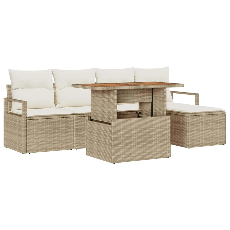 Ensemble de canapé de jardin 6 pcs Beige Poly rotin - 2