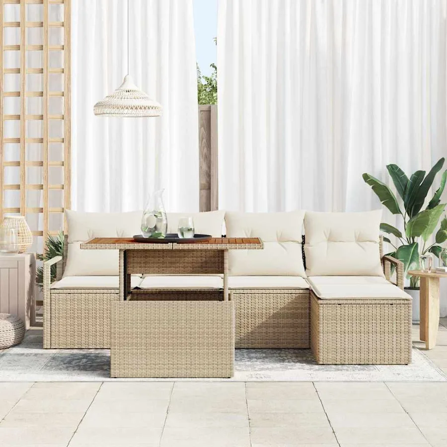 Ensemble de canapé de jardin 6 pcs Beige Poly rotin - 3