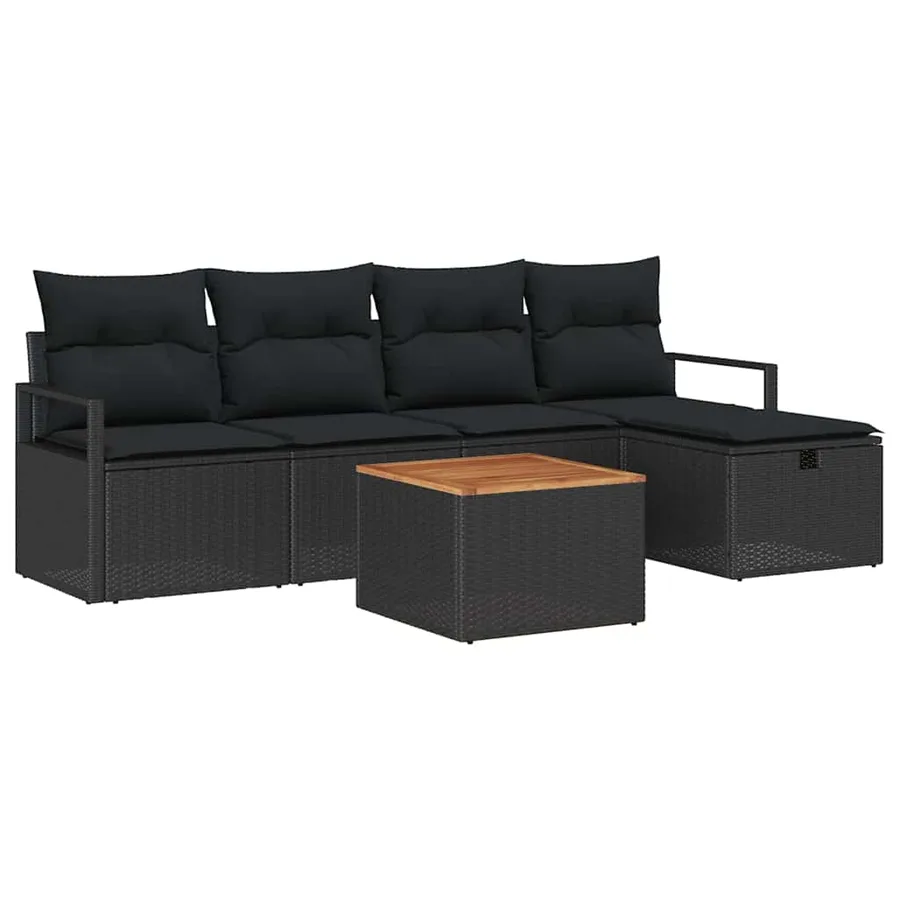 Ensemble de canapé de jardin avec coussin 6 pcs Noir Poly rotin - 2