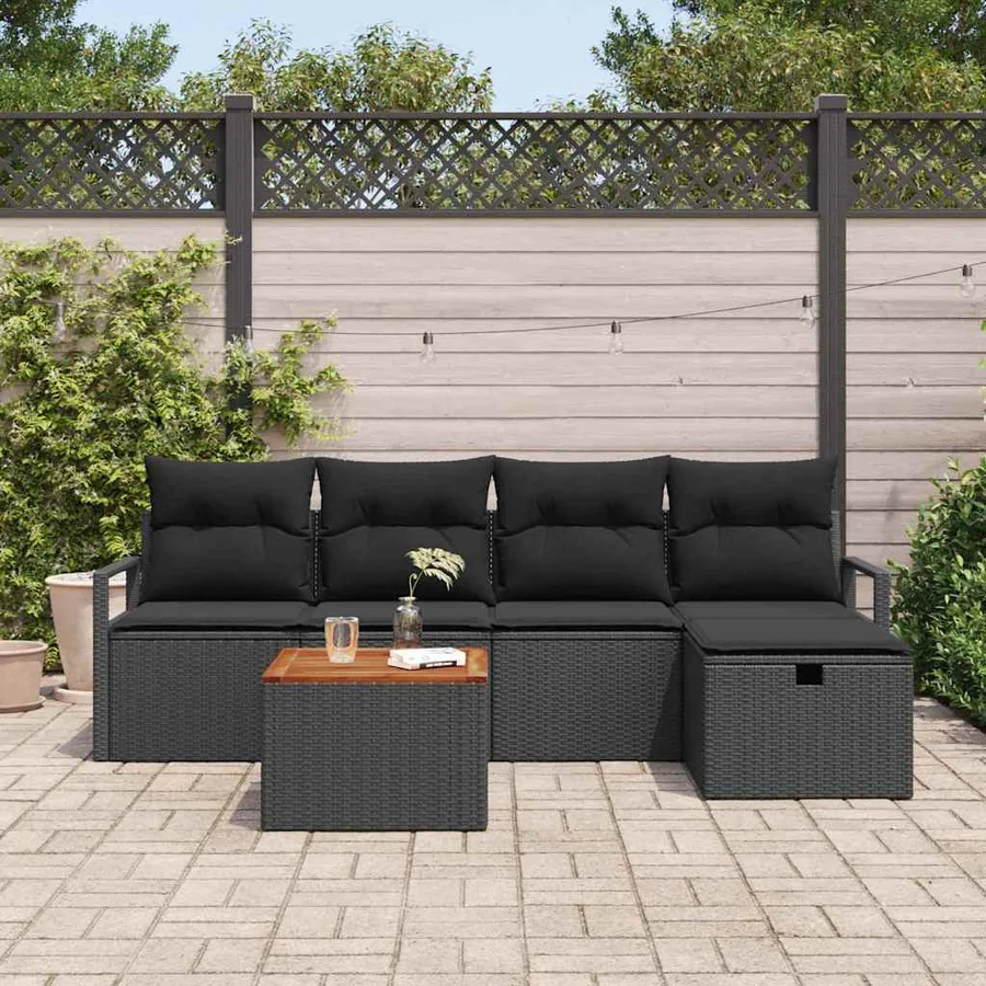 Ensemble de canapé de jardin avec coussin 6 pcs Noir Poly rotin - 3