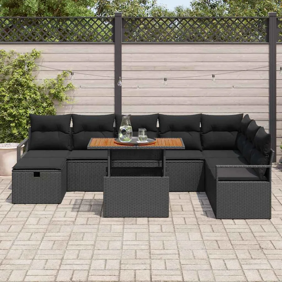 Ensemble de canapé de jardin 9 pcs Noir polyrotin - 3