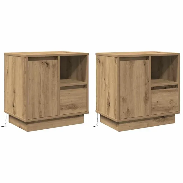 Cabinet de chevet 2 pc Chêne artisanal 50 x 34,5 x 50 cm.