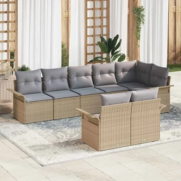 Ensemble de canapé de jardin avec coussin 8 pcs Beige polyrotin