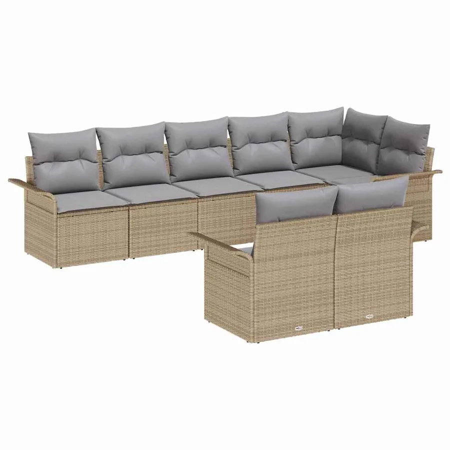 Ensemble de canapé de jardin avec coussin 8 pcs Beige polyrotin - 2