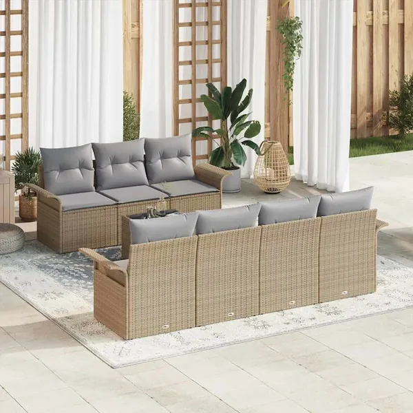 Ensemble de canapé de jardin avec coussin 8 pcs Beige polyrotin