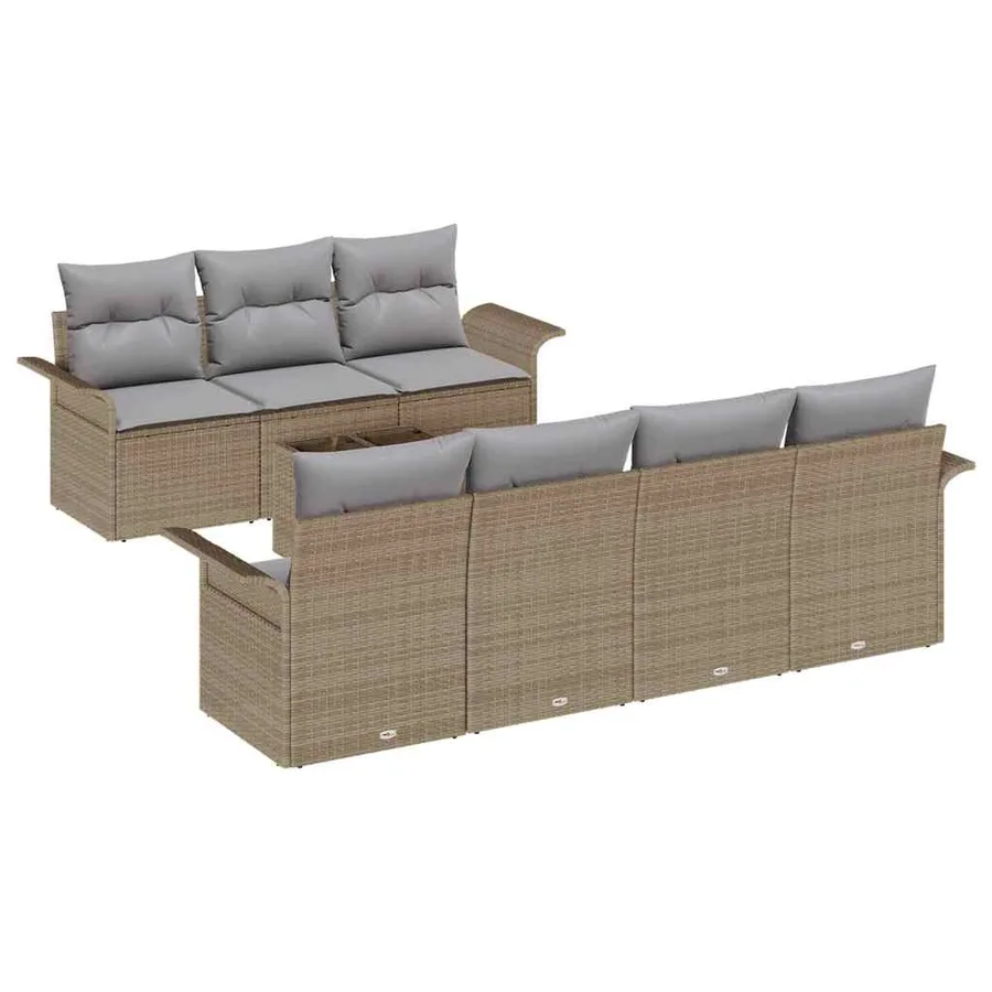 Ensemble de canapé de jardin avec coussin 8 pcs Beige polyrotin - 2
