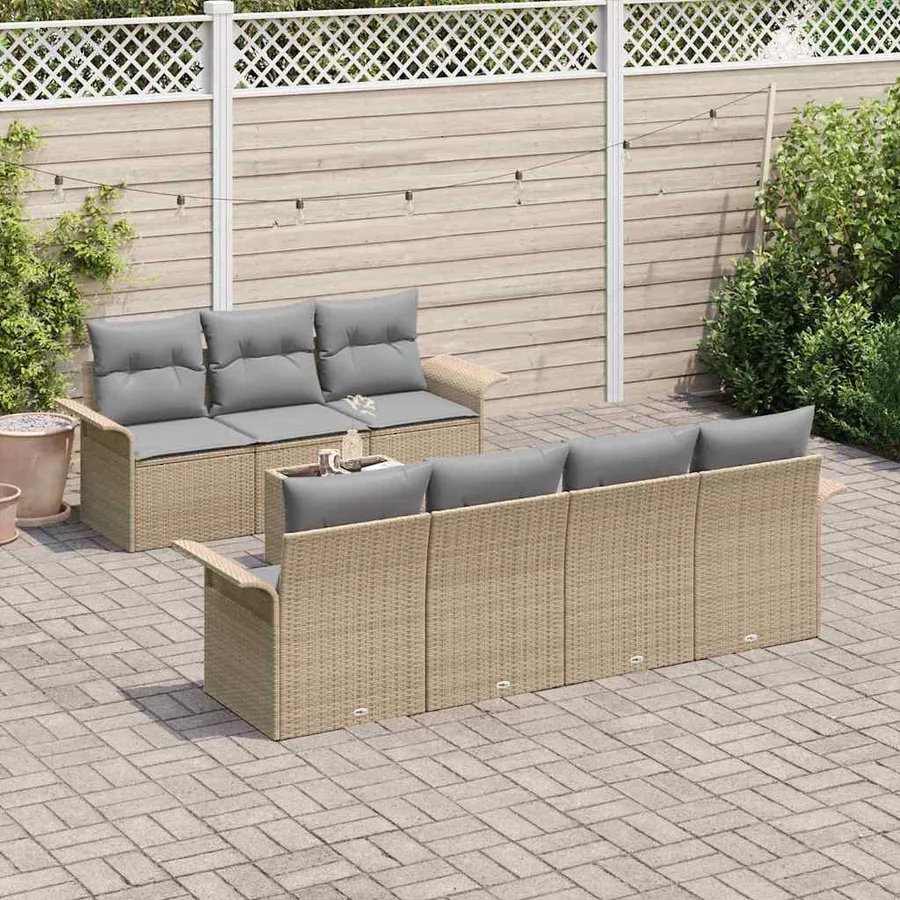 Ensemble de canapé de jardin avec coussin 8 pcs Beige polyrotin - 3