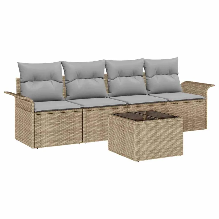Ensemble de Canapés avec coussin 5 pcs Beige polyrotin - 2