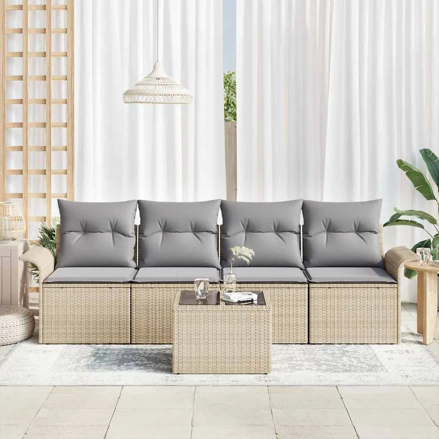 Ensemble de Canapés avec coussin 5 pcs Beige polyrotin - 3