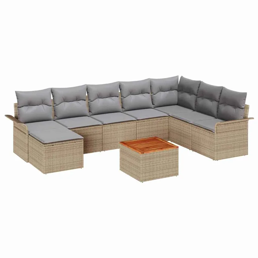 Ensemble de canapé de jardin avec coussin 9 pcs Beige polyrotin - 2