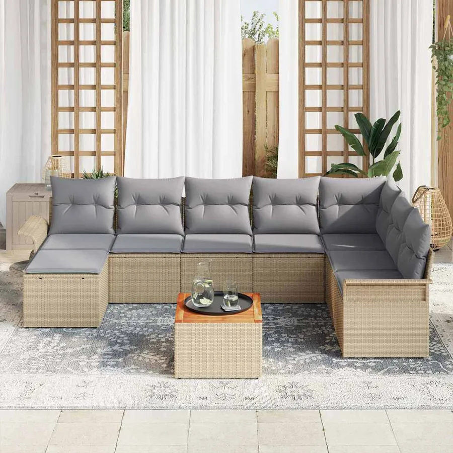 Ensemble de canapé de jardin avec coussin 9 pcs Beige polyrotin - 3