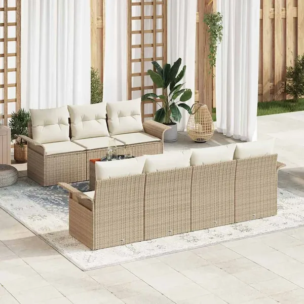 Ensemble de canapé de jardin 8 pcs Beige et crème polyrotin