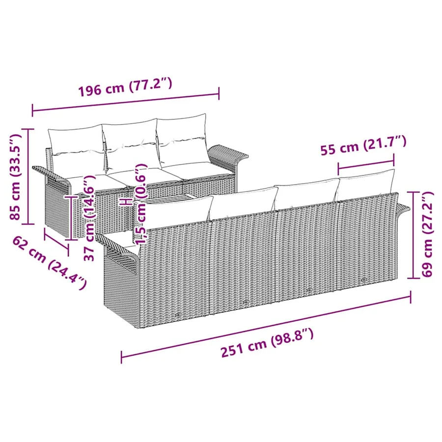 Ensemble de canapé de jardin 8 pcs Beige et crème polyrotin - 8